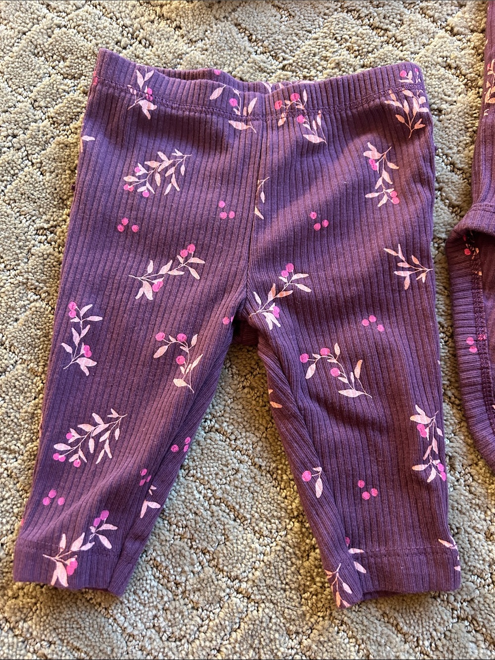Carter's Purple Floral Ribbed 3-Piece Baby Matching Set - Picture 2 of 9